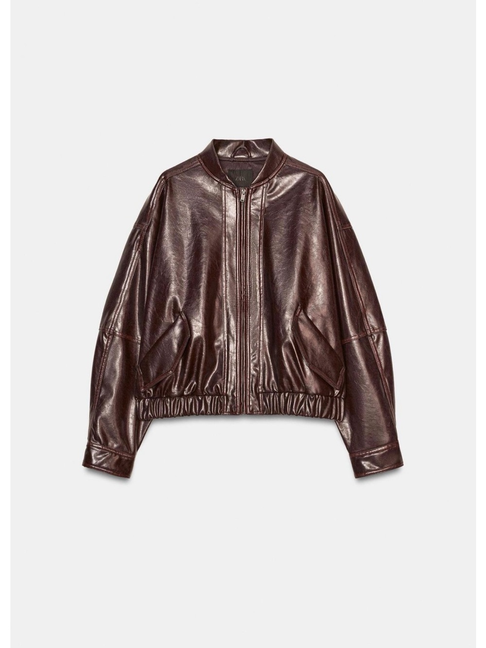Womens Faux Leather Bomber Jacket - Dark Brown ZARA
